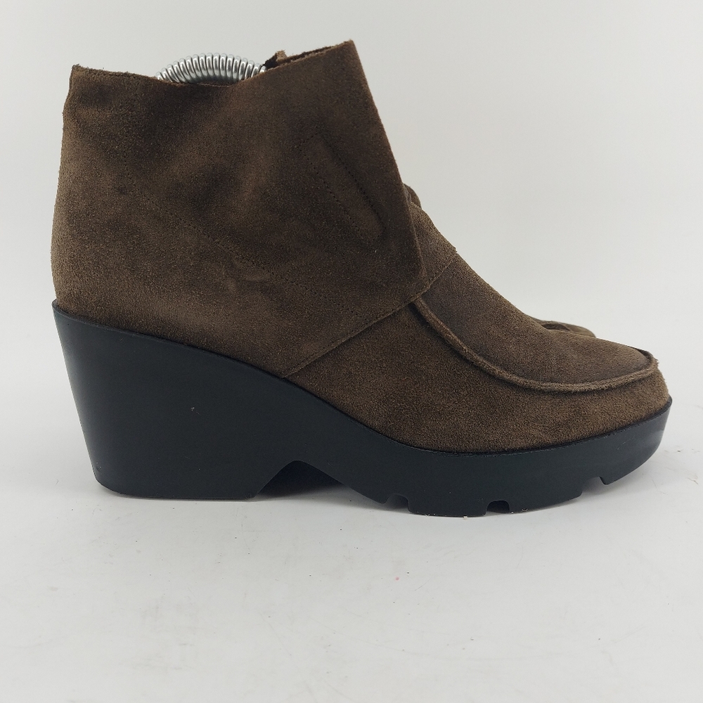 Eileen Fisher Treat Gray Suede ankle wedge boots booties Size 9.5
